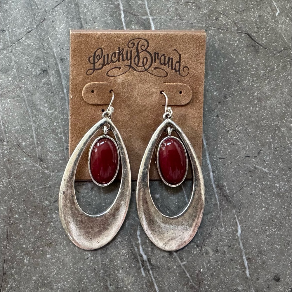 Lucky Brand Silver and Red Oval Earrings